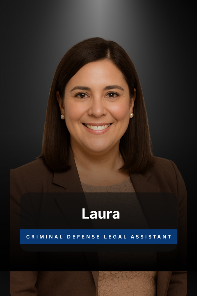 Professional headshot of Laura, Criminal Defense Legal Assistant at Future First Law, against dark background